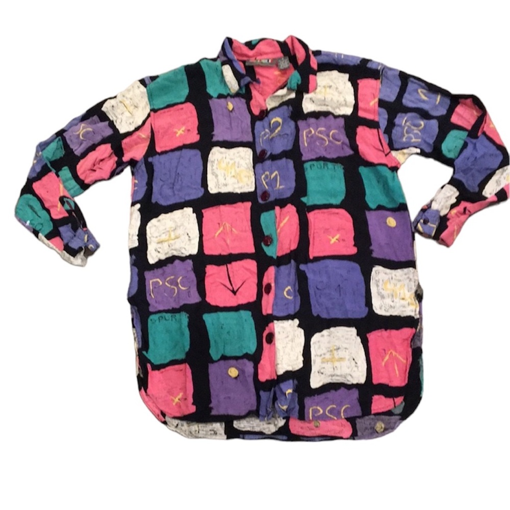Vintage 90s Paris Sport Club Colorblock button down shirt size medium